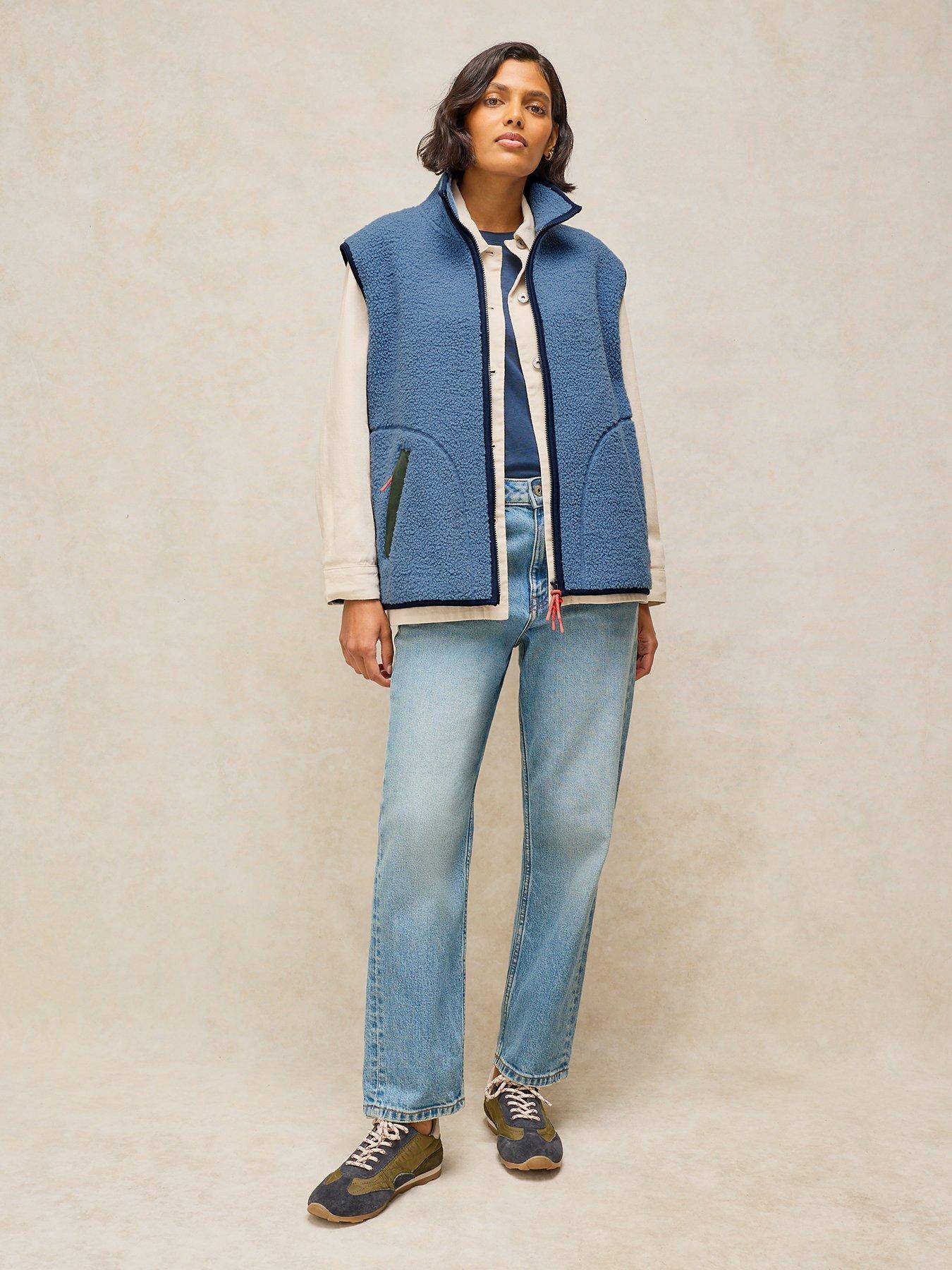 Image 3 of 5 of White Stuff Womens Borg Zip-Through Stand Collar Gilet - Mid Blue