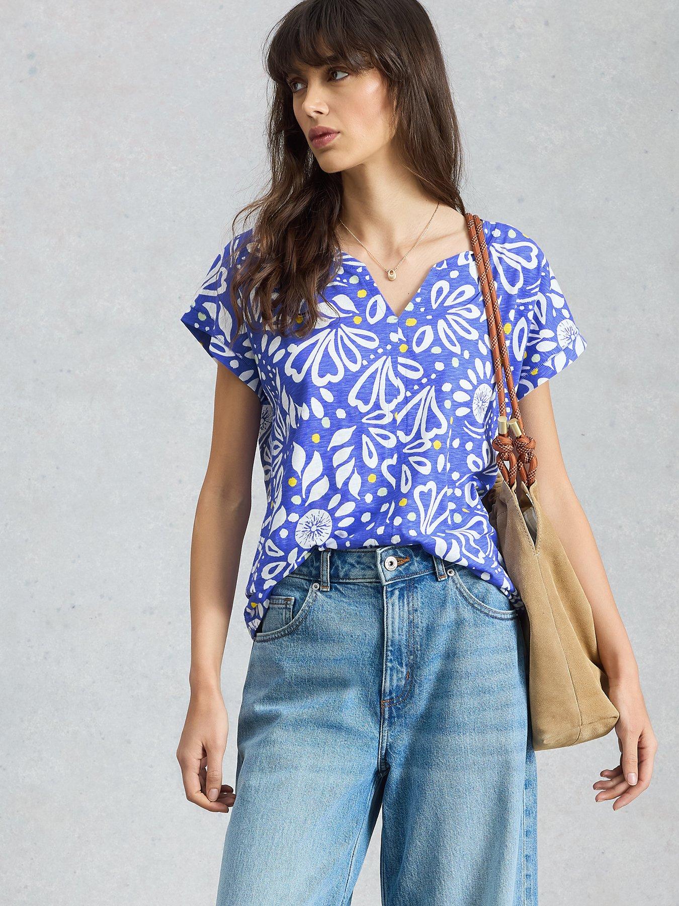 Image 1 of 6 of White Stuff Nelly Notch Neck Tee - Blue