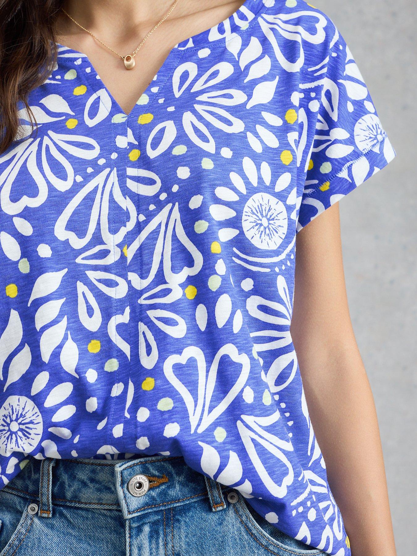 Image 4 of 6 of White Stuff Nelly Notch Neck Tee - Blue