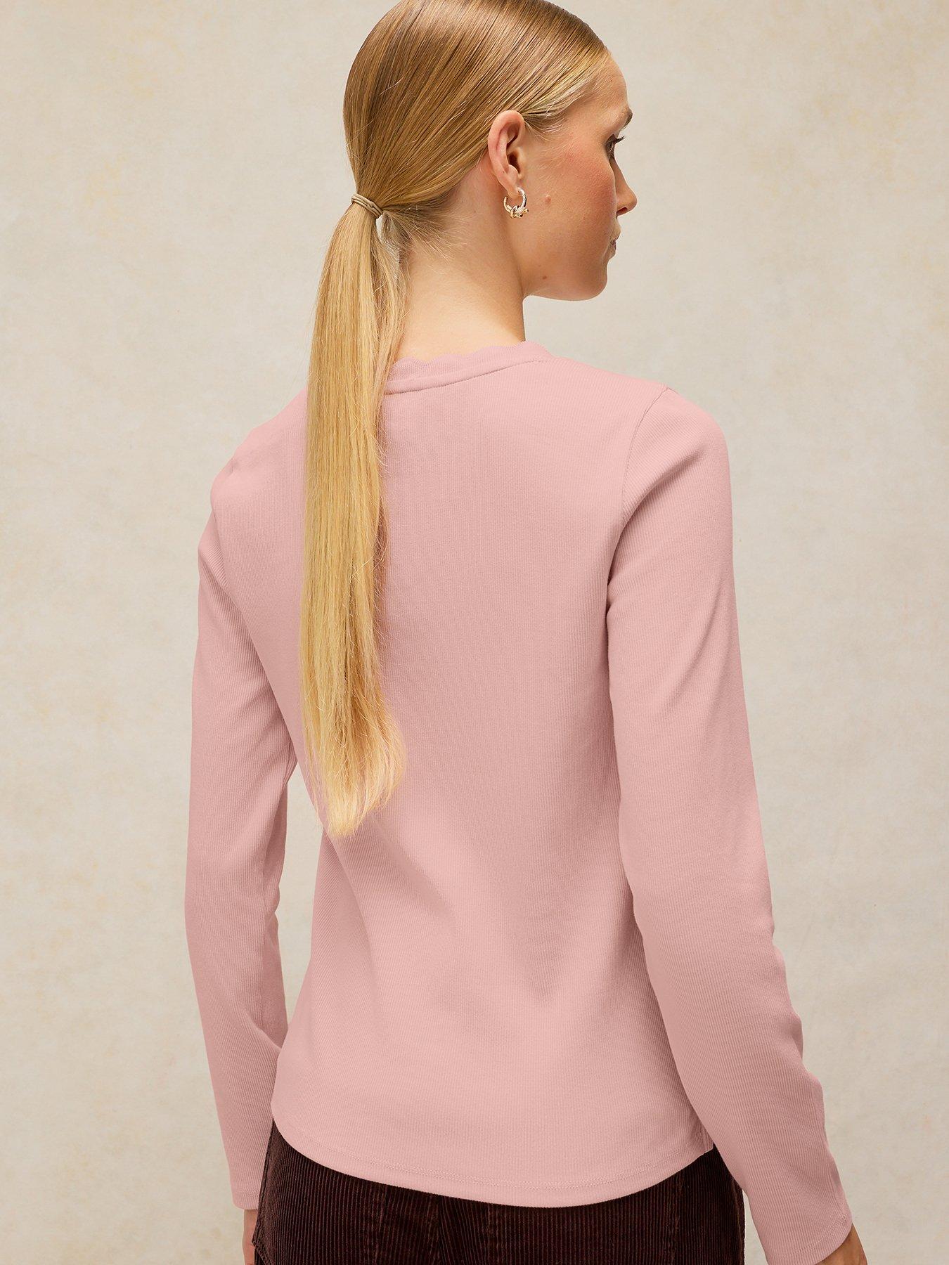 Image 2 of 6 of White Stuff Aida Scallop Long Sleeve Top - Pink