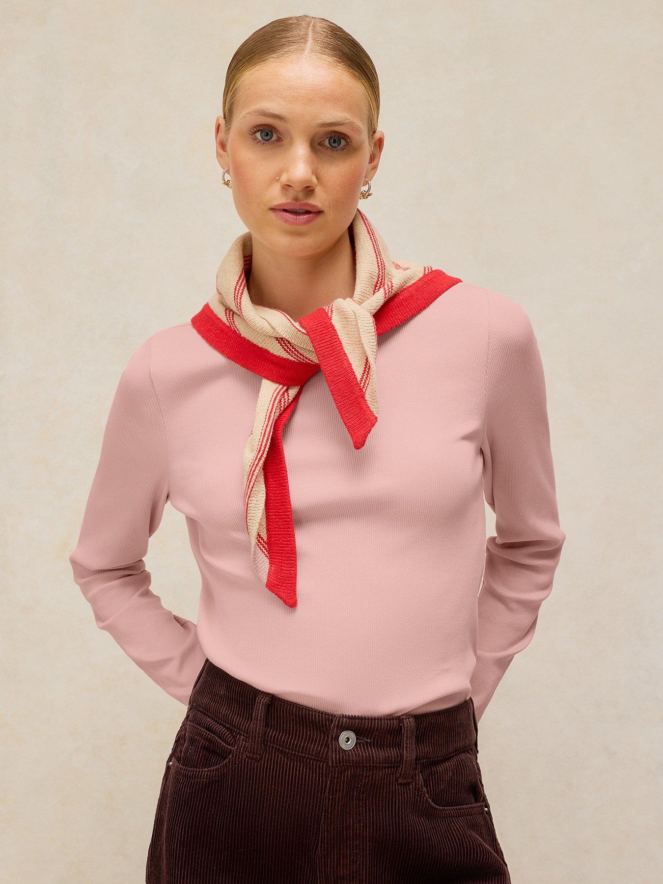 Image 4 of 6 of White Stuff Aida Scallop Long Sleeve Top - Pink