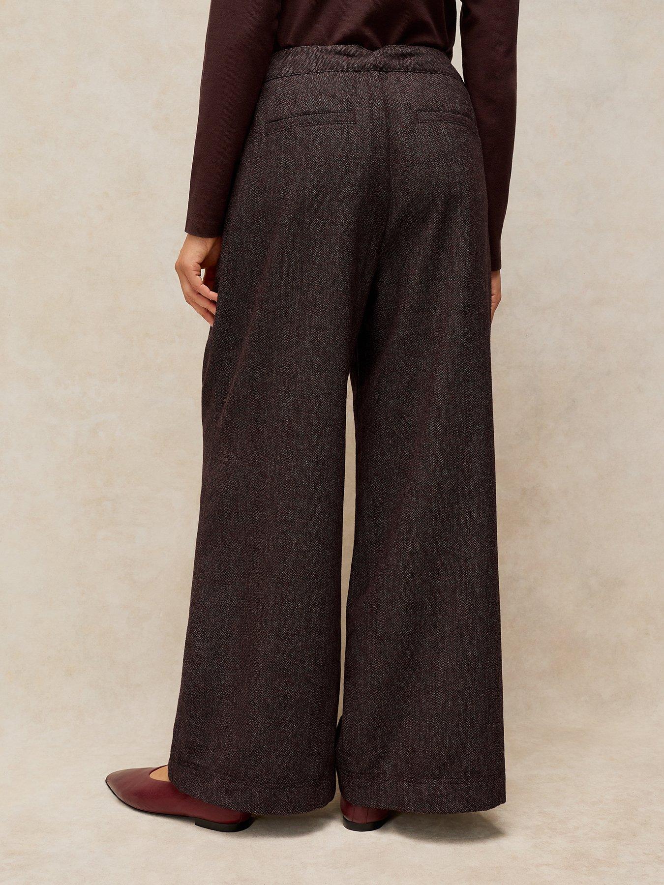 Image 2 of 5 of White Stuff Womens Sasha Wide Leg Pleat Front Tweed-Style Trousers - Plum