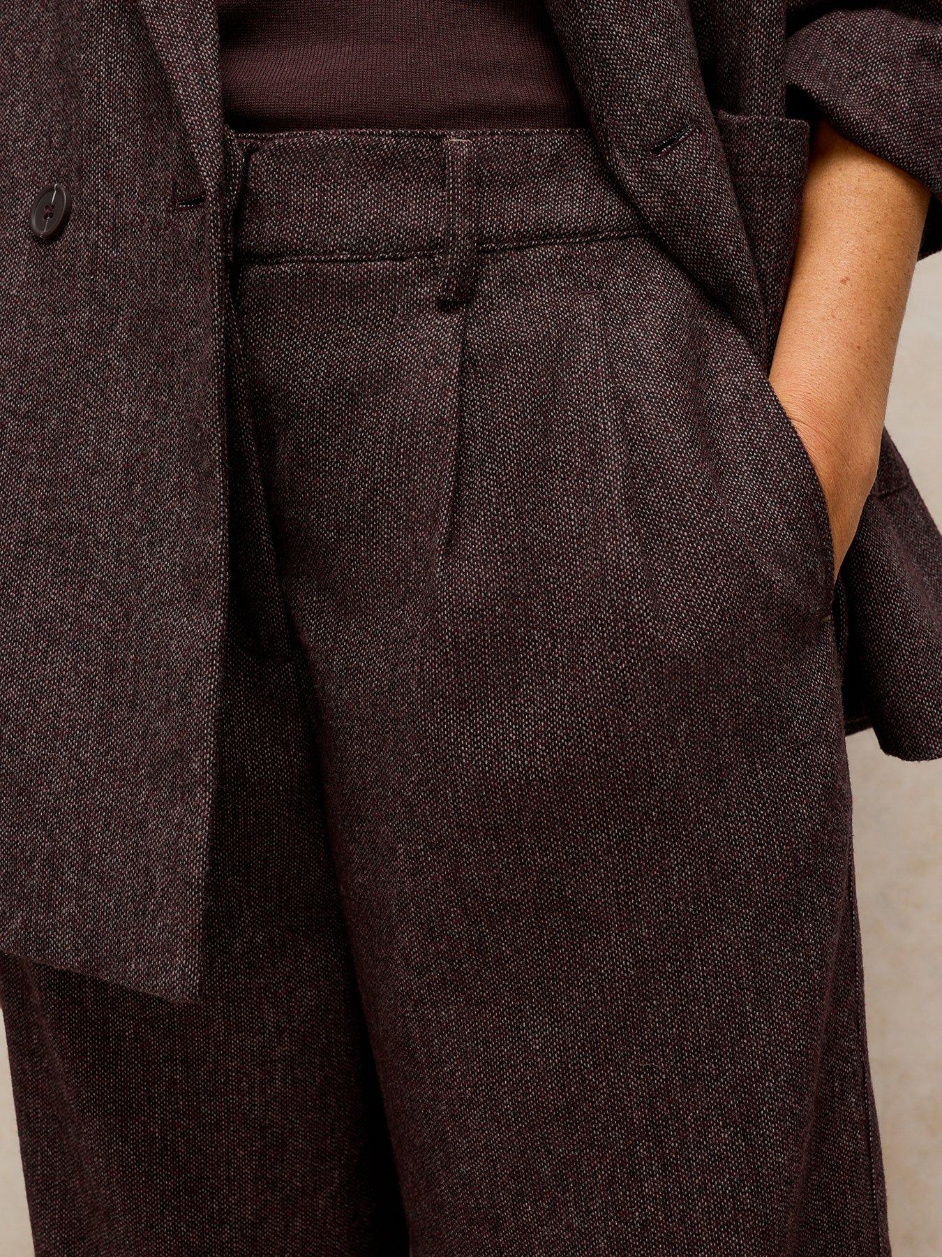Image 4 of 5 of White Stuff Womens Sasha Wide Leg Pleat Front Tweed-Style Trousers - Plum