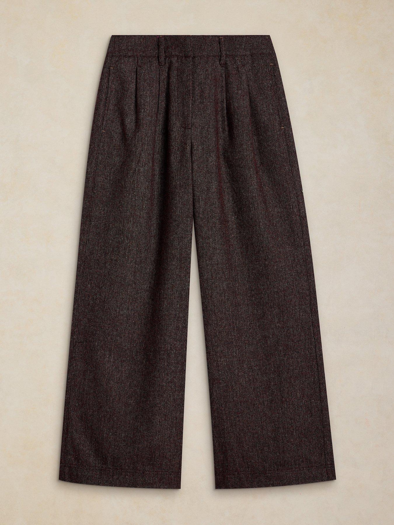 Image 5 of 5 of White Stuff Womens Sasha Wide Leg Pleat Front Tweed-Style Trousers - Plum
