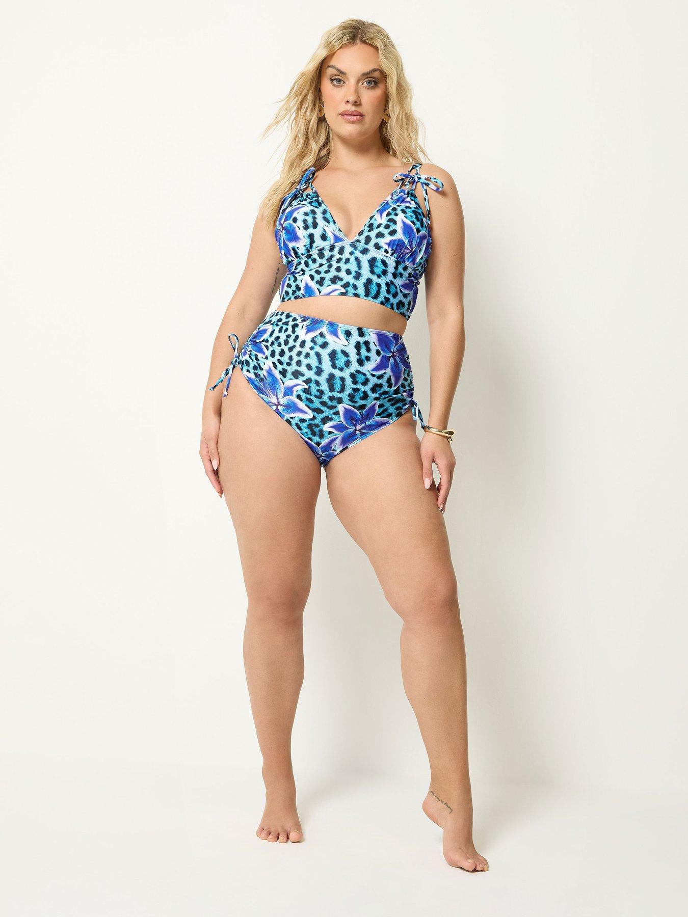 Image 3 of 3 of Yours Curve Animal High Waist Tummy Control Bikini Briefs - Blue