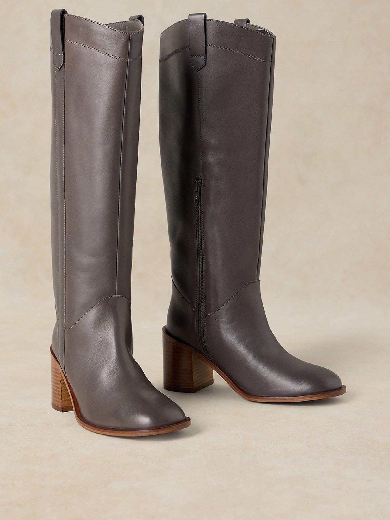 Image 2 of 4 of White Stuff Womens Isla Premium Leather Side Zip Knee High Boots - Grey