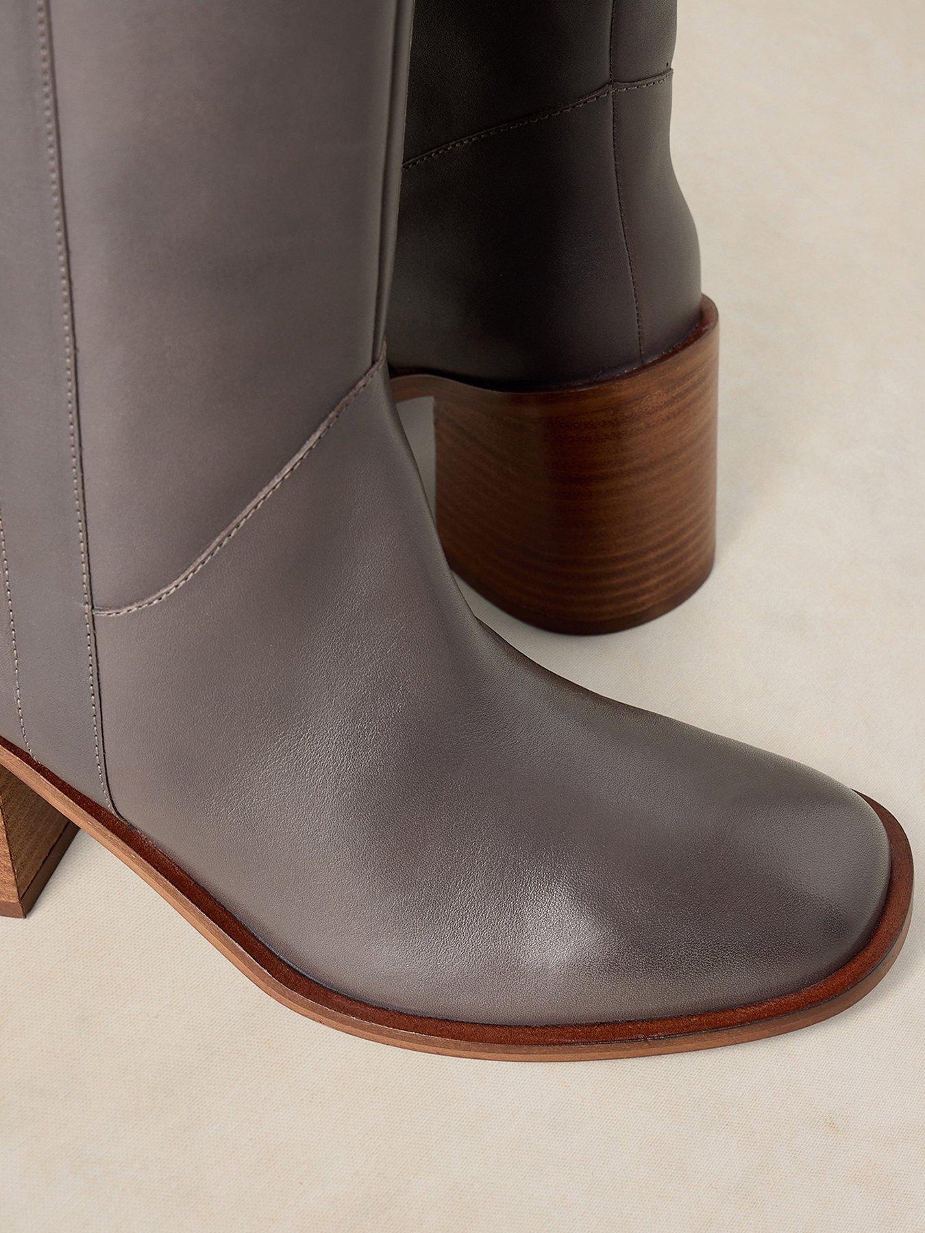 Image 4 of 4 of White Stuff Womens Isla Premium Leather Side Zip Knee High Boots - Grey