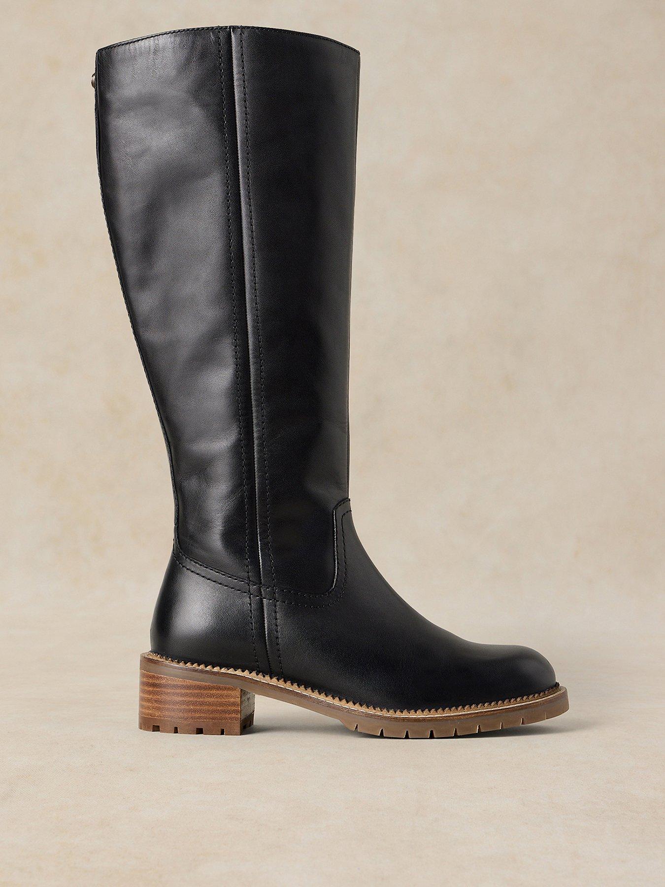 Image 1 of 4 of White Stuff Womens Serena Leather Side Zip Knee High Boots - Black