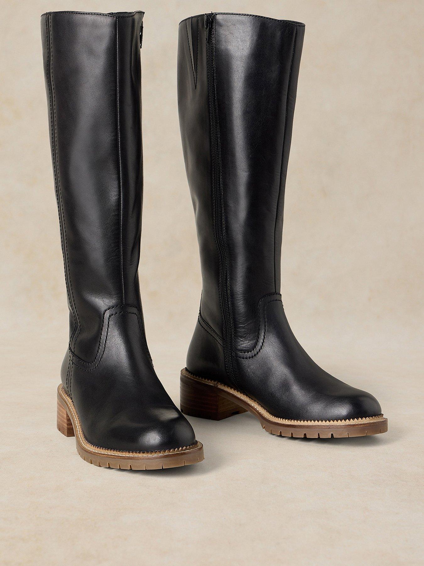 Image 2 of 4 of White Stuff Womens Serena Leather Side Zip Knee High Boots - Black