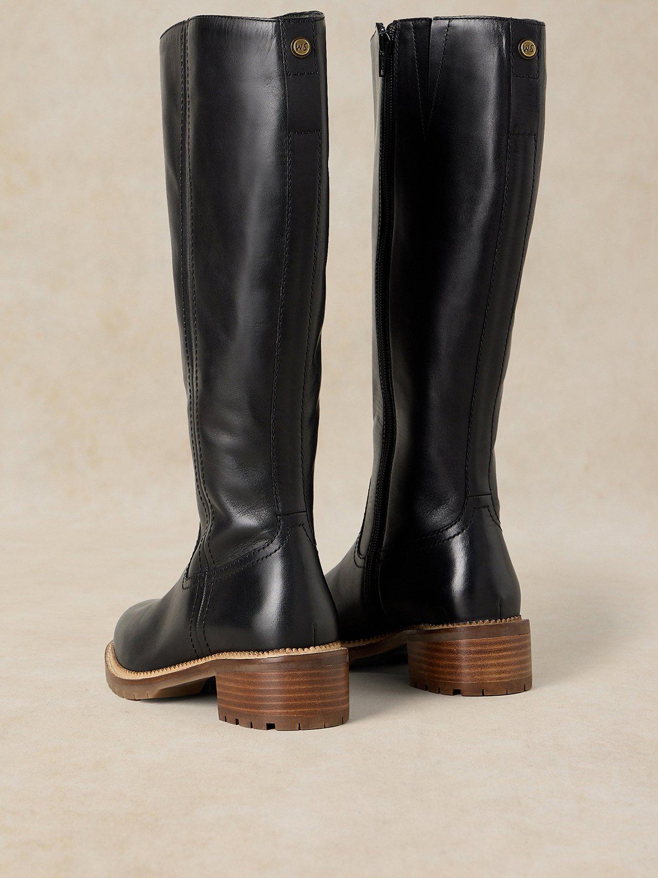Image 3 of 4 of White Stuff Womens Serena Leather Side Zip Knee High Boots - Black
