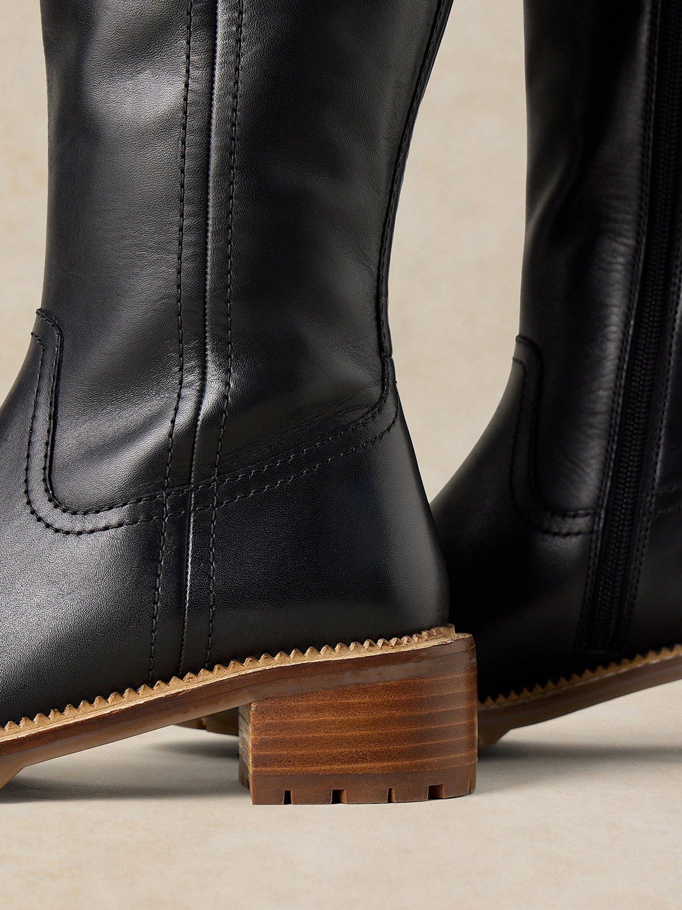 Image 4 of 4 of White Stuff Womens Serena Leather Side Zip Knee High Boots - Black