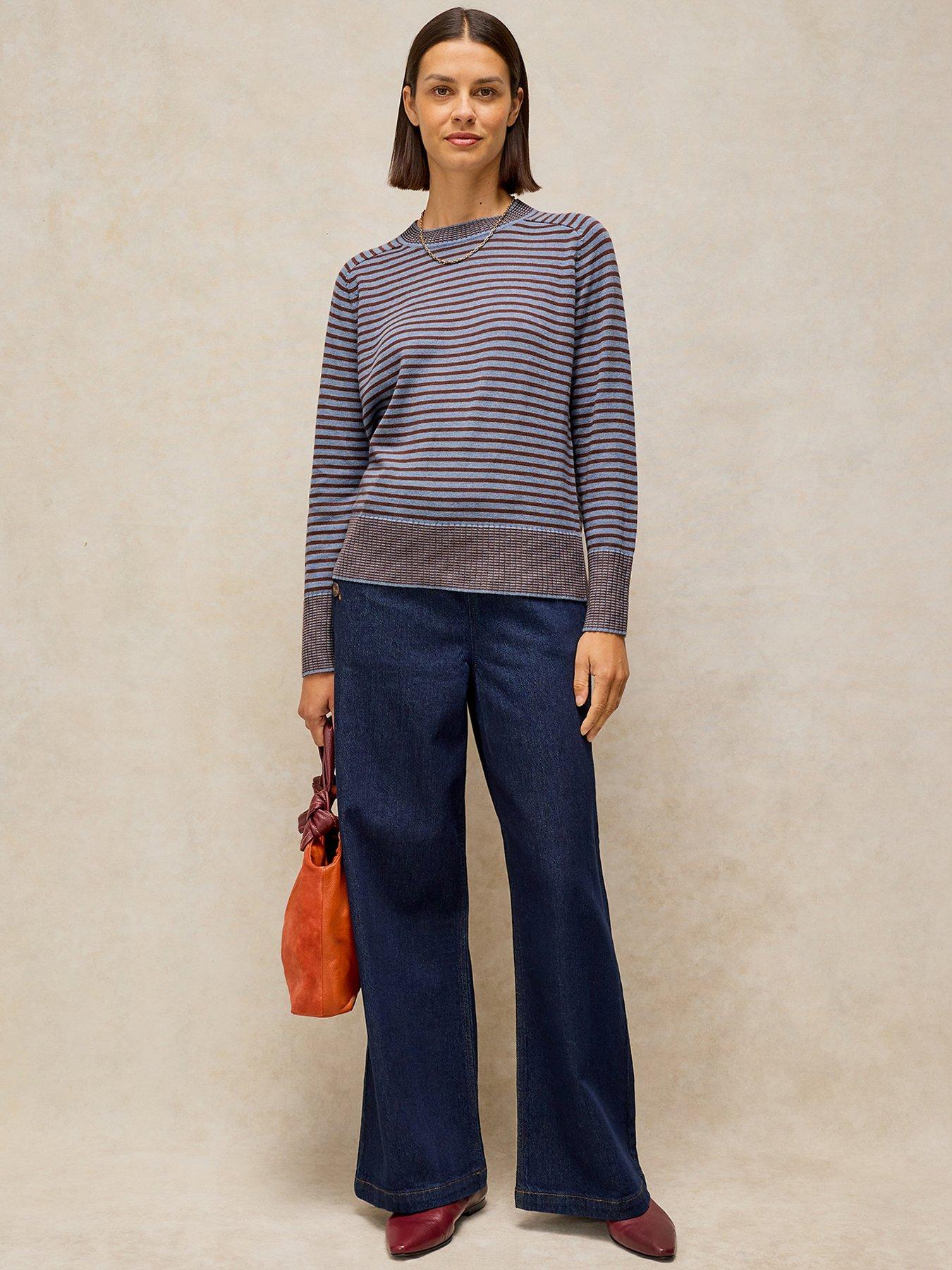Image 3 of 5 of White Stuff Olive Fine Knit Striped Jumper - Blue