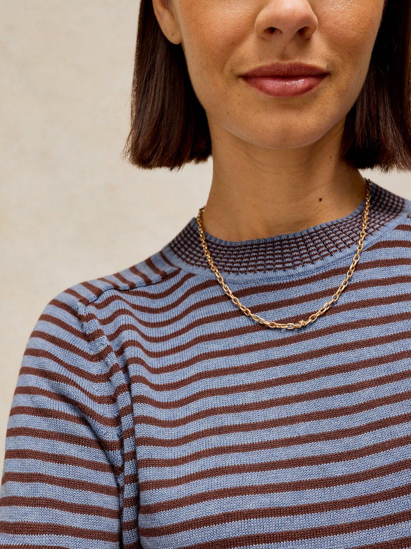 Image 4 of 5 of White Stuff Olive Fine Knit Striped Jumper - Blue