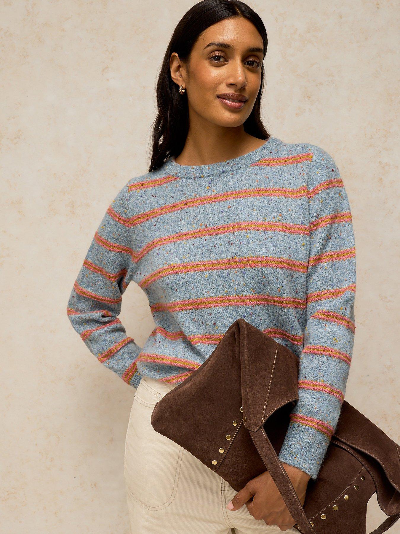 Image 1 of 5 of White Stuff Talia Nep Stripe Knitted Jumper - Blue