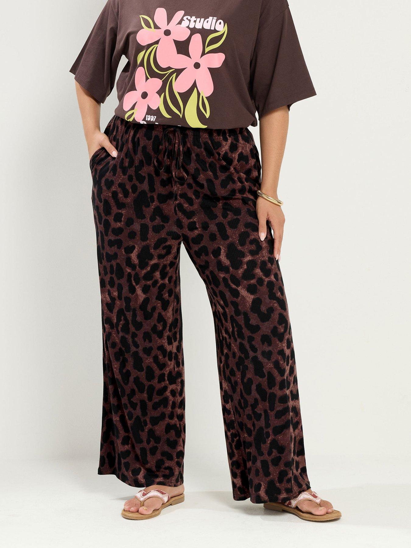 Yours Curve Leopard Print Trousers - Brown