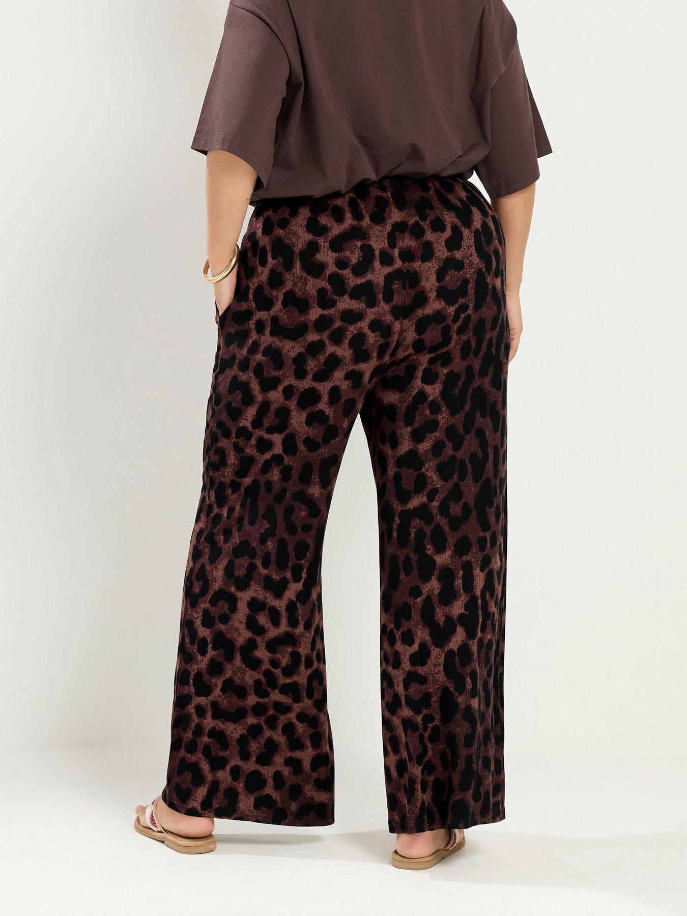 Image 2 of 4 of Yours Curve Leopard Print Trousers - Brown