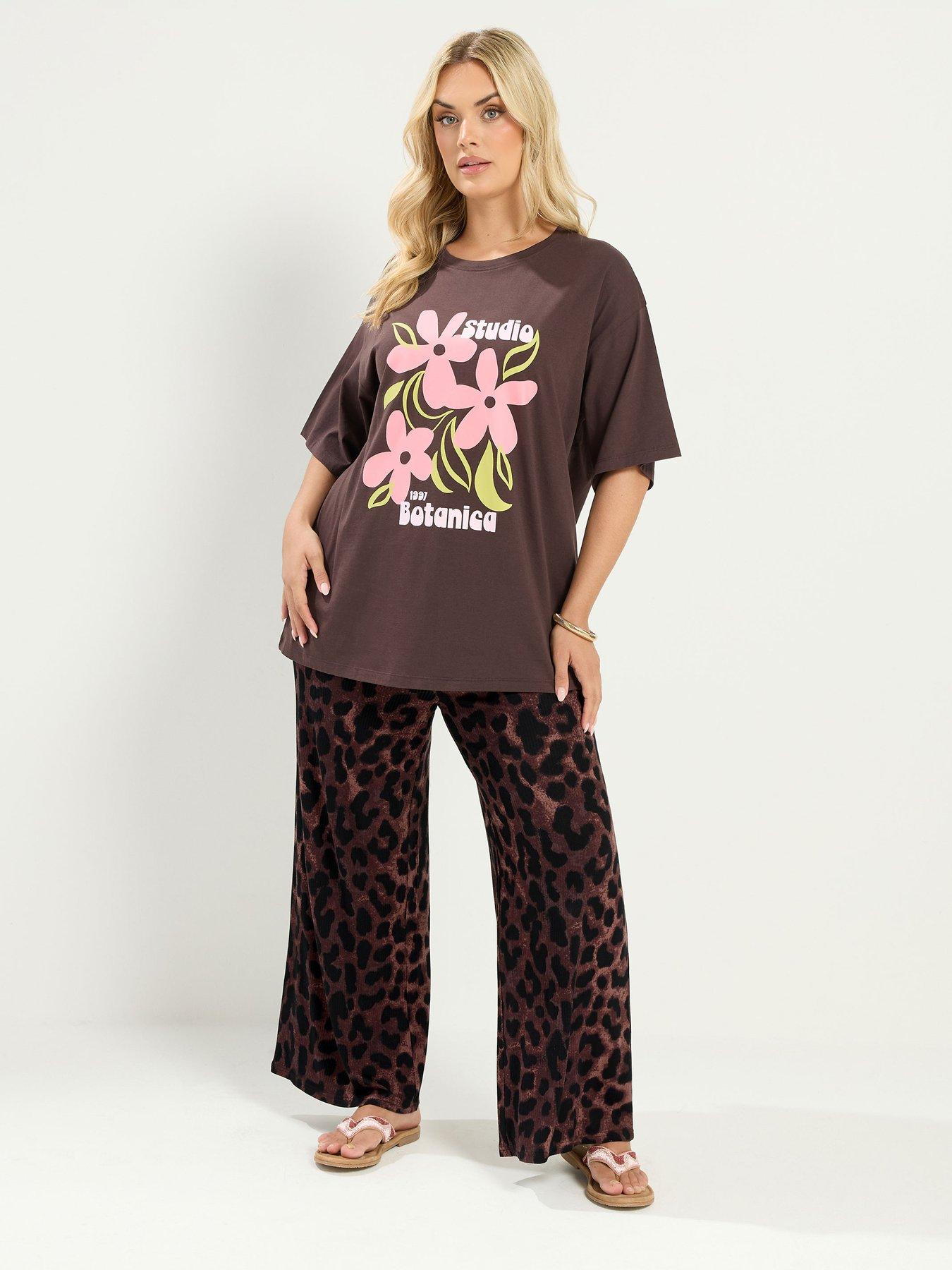 Image 3 of 4 of Yours Curve Leopard Print Trousers - Brown