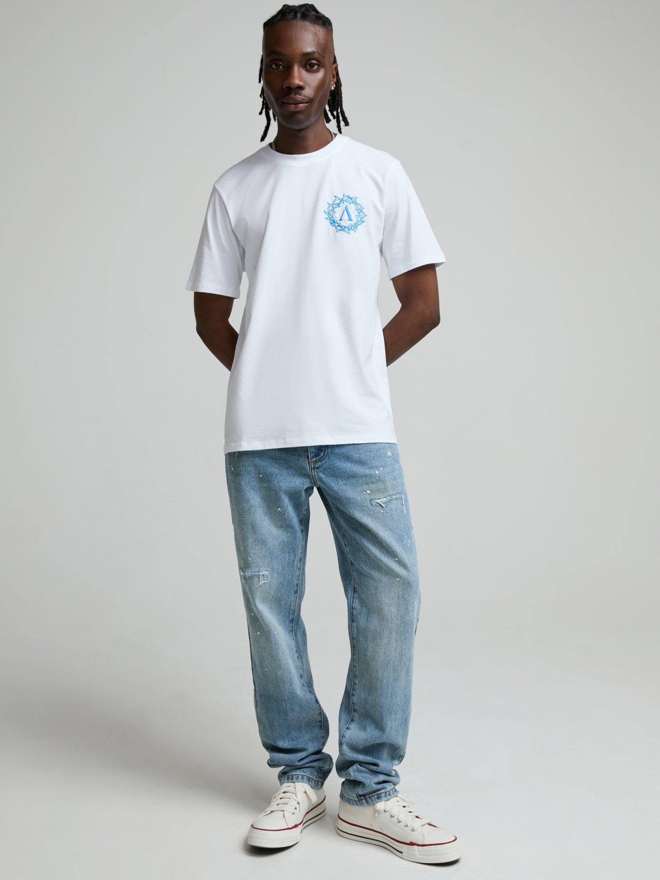 Image 1 of 6 of Alessandro Zavetti Alessandro Zavetti Bardella 2.0 Distressed Straight Fit Jeans - Light Wash