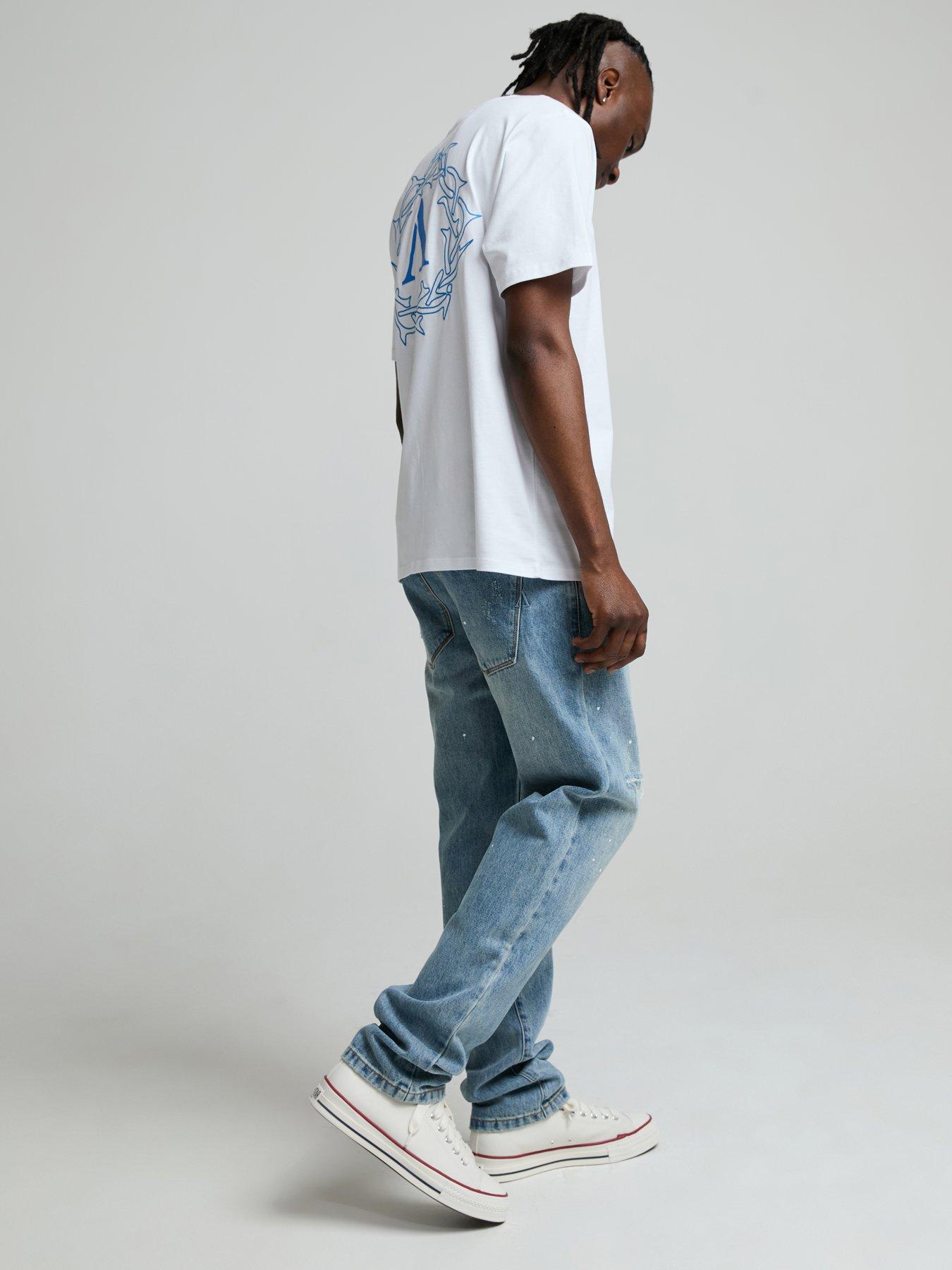 Image 2 of 6 of Alessandro Zavetti Alessandro Zavetti Bardella 2.0 Distressed Straight Fit Jeans - Light Wash