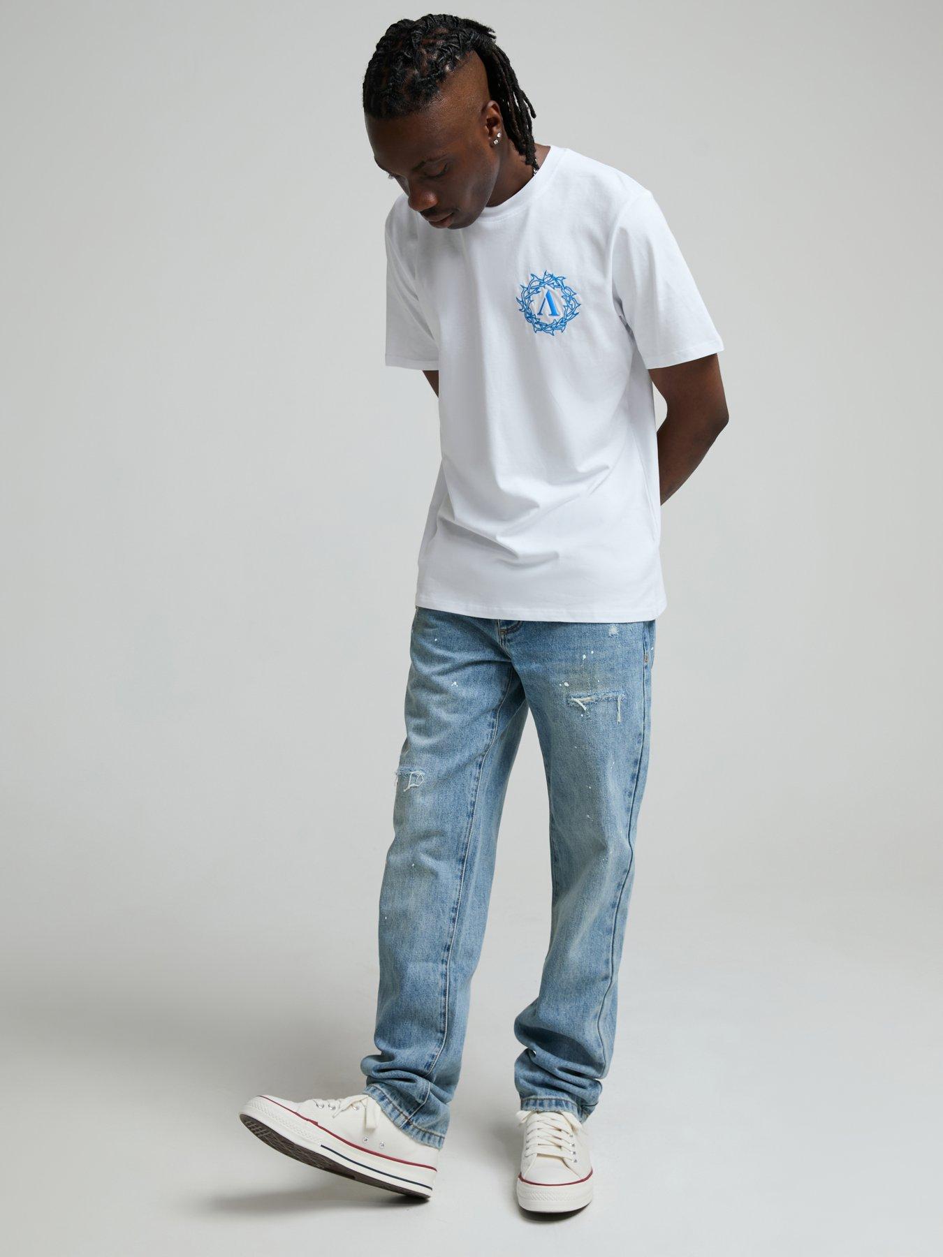 Image 3 of 6 of Alessandro Zavetti Alessandro Zavetti Bardella 2.0 Distressed Straight Fit Jeans - Light Wash