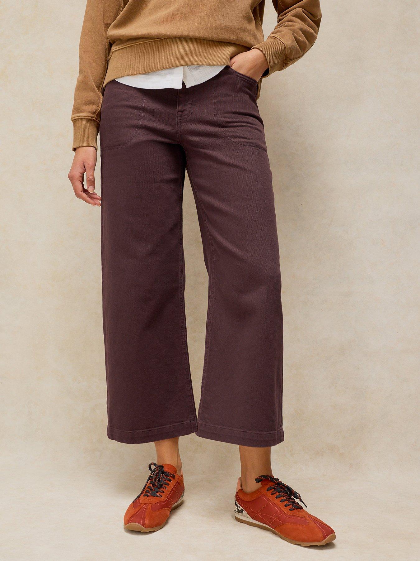 Image 1 of 6 of White Stuff Tia Wide Leg Crop Jeans - Brown