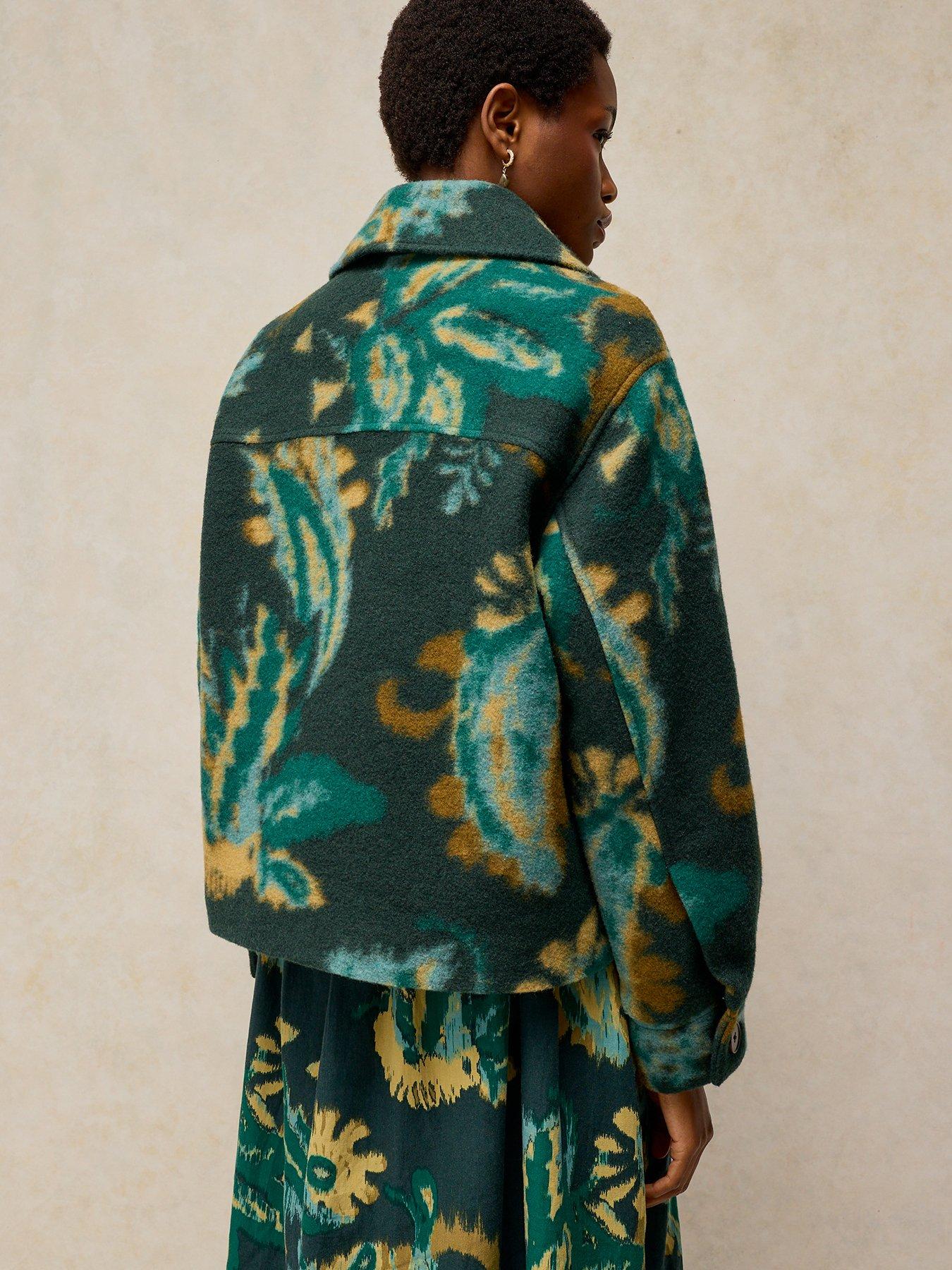 Image 2 of 6 of White Stuff Womens Alexa Wool-Blend Abstract Print Jacket - Green