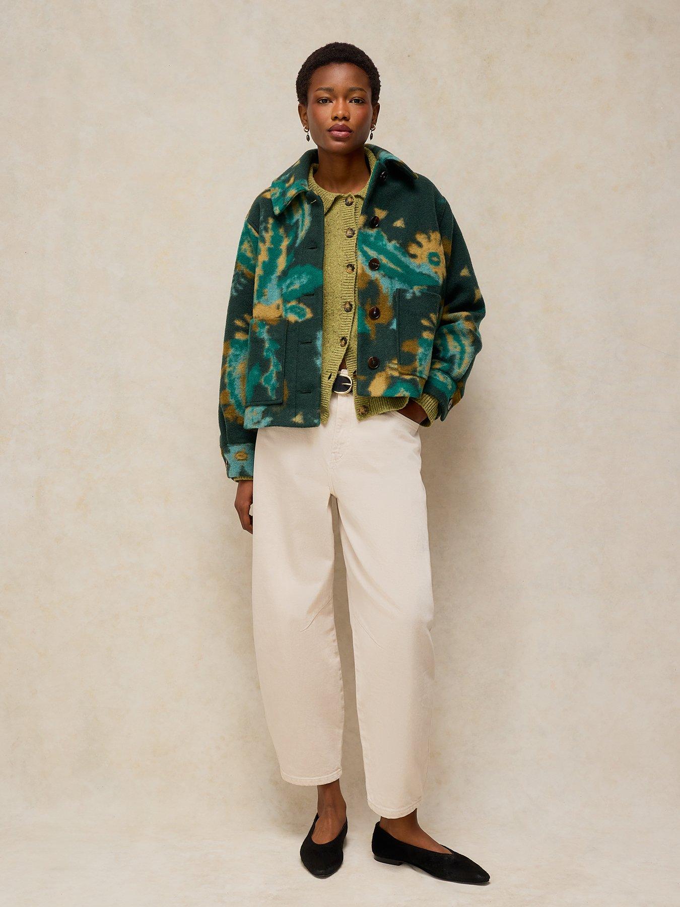 Image 4 of 6 of White Stuff Womens Alexa Wool-Blend Abstract Print Jacket - Green