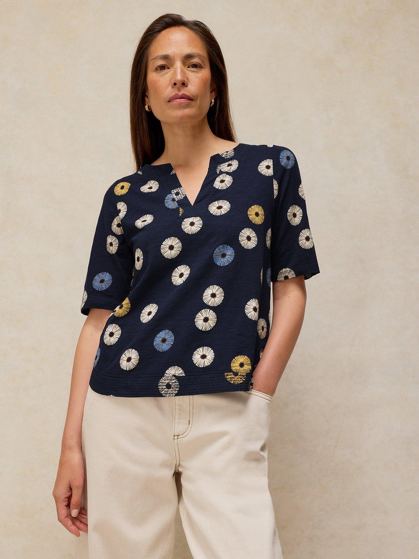 Image 1 of 6 of White Stuff Weaver Notch Neck Tee - Blue