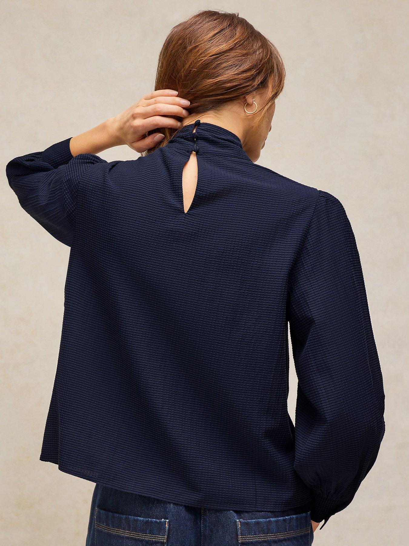 Image 2 of 5 of White Stuff Womens Fleur Tie-Neck Textured Relaxed Blouse - Blue