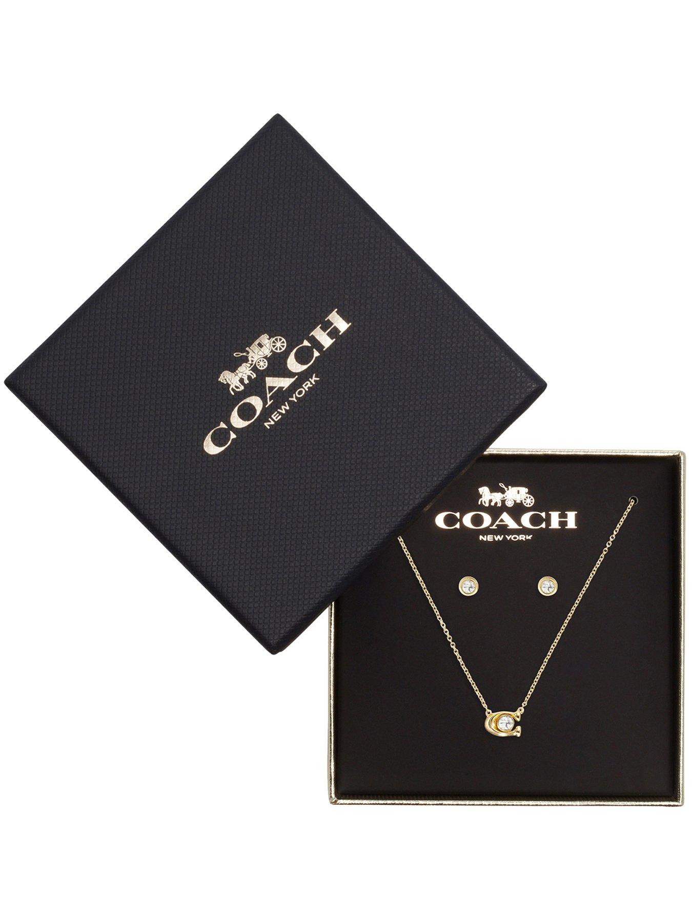 COACH C Stone Earrings and Necklace Set - Crystal Gold