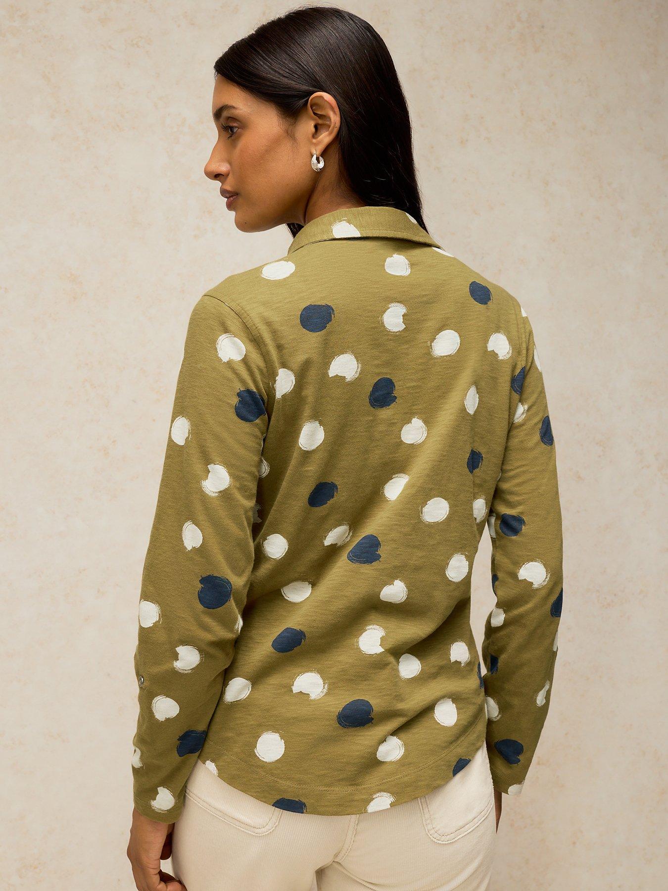 Image 2 of 5 of White Stuff Annie Printed Jersey Button Through Shirt - Green