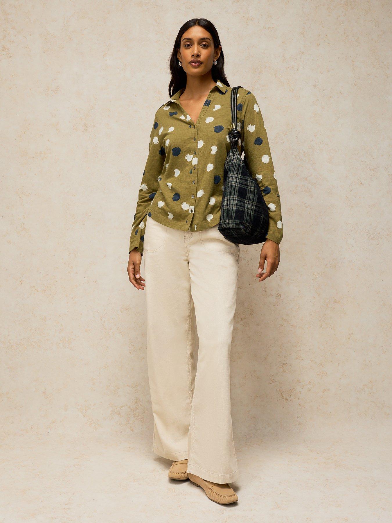 Image 3 of 5 of White Stuff Annie Printed Jersey Button Through Shirt - Green