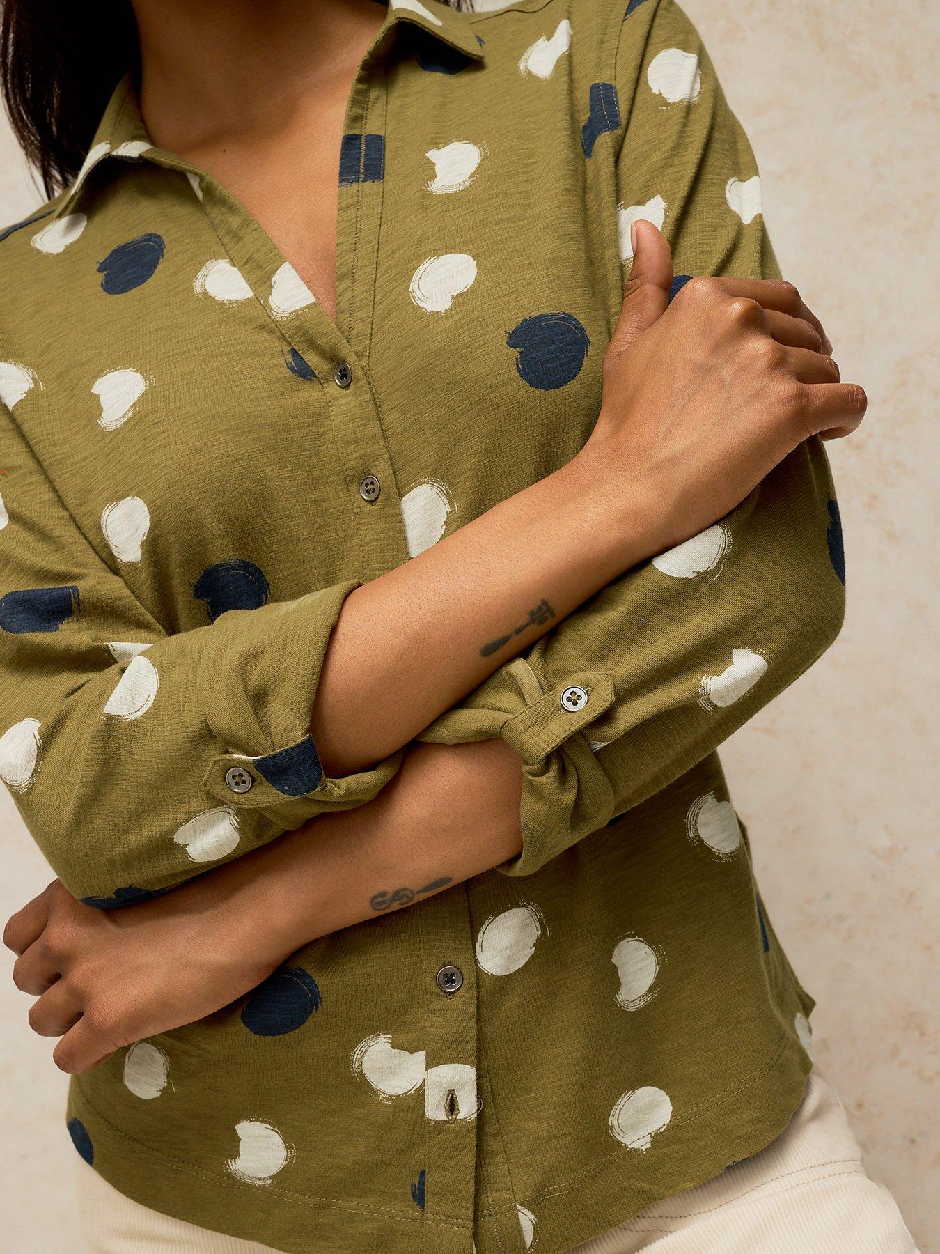 Image 4 of 5 of White Stuff Annie Printed Jersey Button Through Shirt - Green