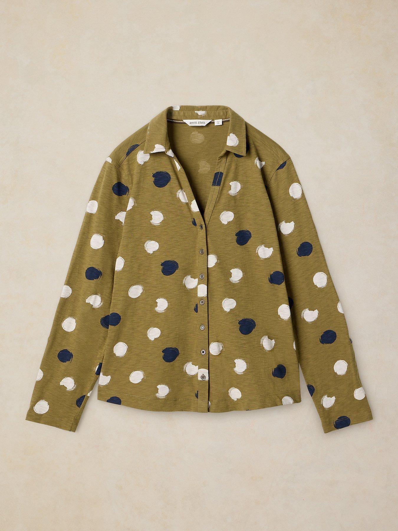 Image 5 of 5 of White Stuff Annie Printed Jersey Button Through Shirt - Green