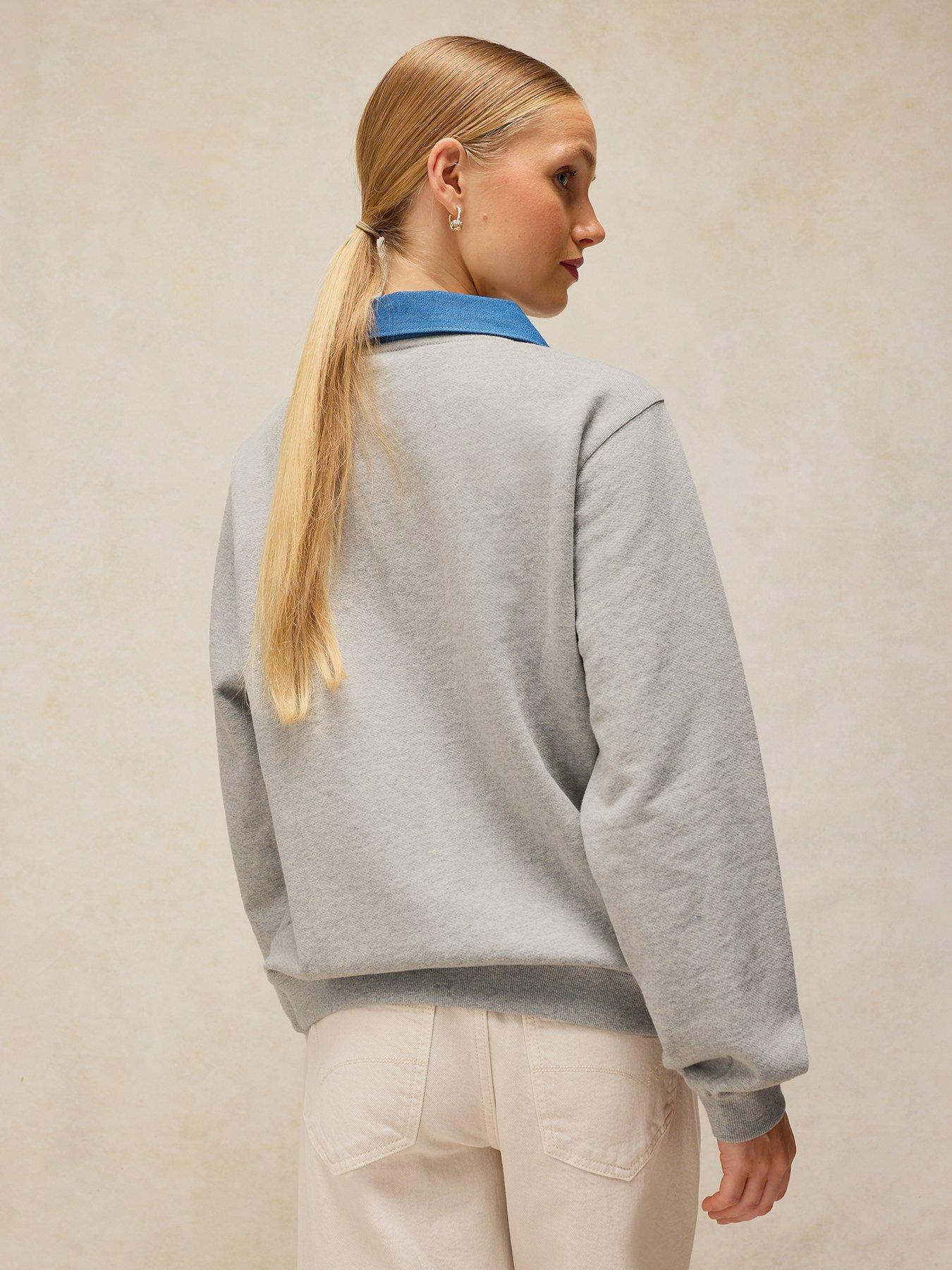 Image 2 of 6 of White Stuff Danni Denim Collared Sweatshirt - Grey