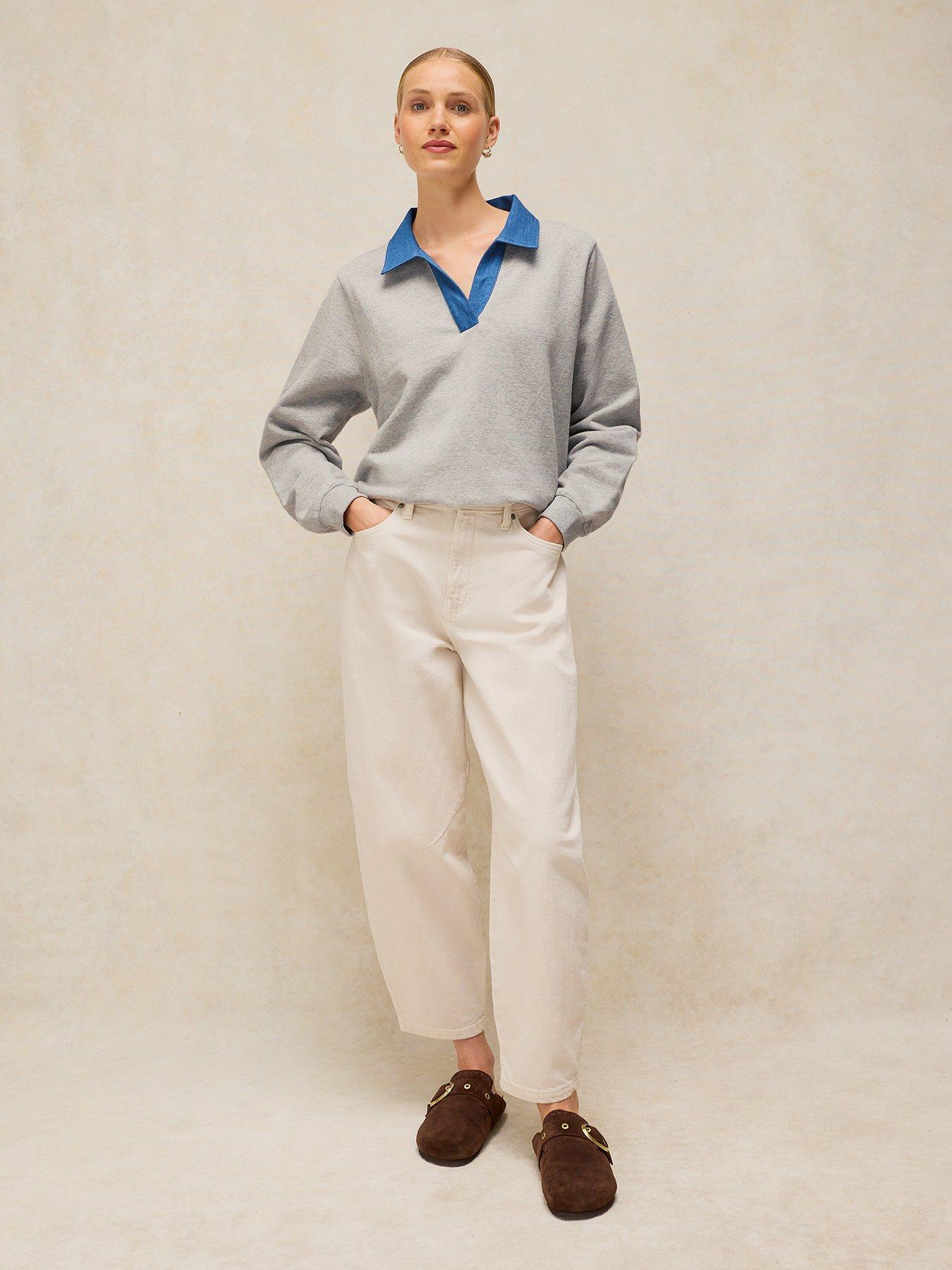 Image 3 of 6 of White Stuff Danni Denim Collared Sweatshirt - Grey