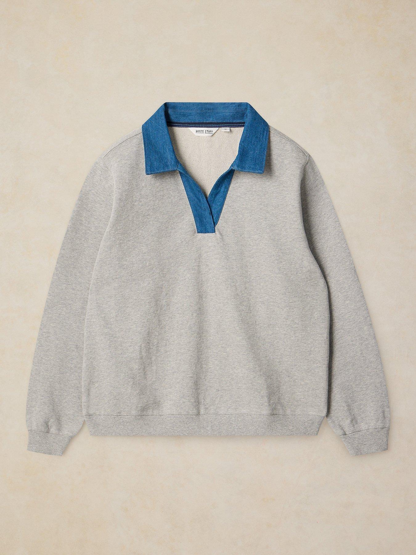 Image 5 of 6 of White Stuff Danni Denim Collared Sweatshirt - Grey