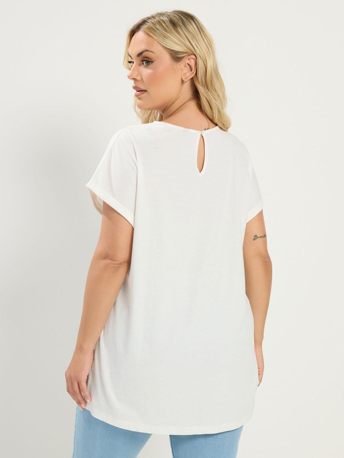 Image 2 of 4 of Yours Curve Yoke Detail T-Shirt - White