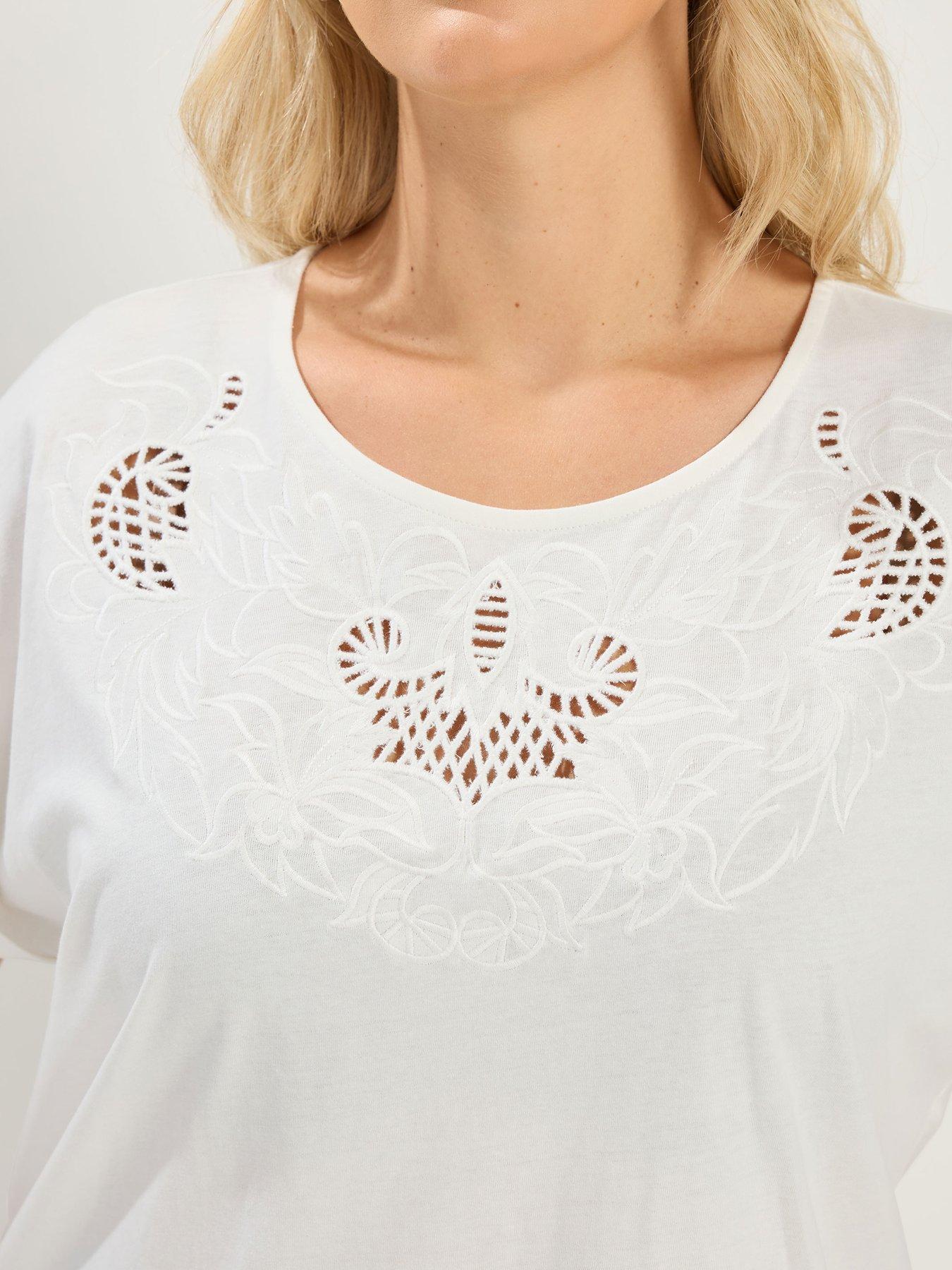 Image 4 of 4 of Yours Curve Yoke Detail T-Shirt - White