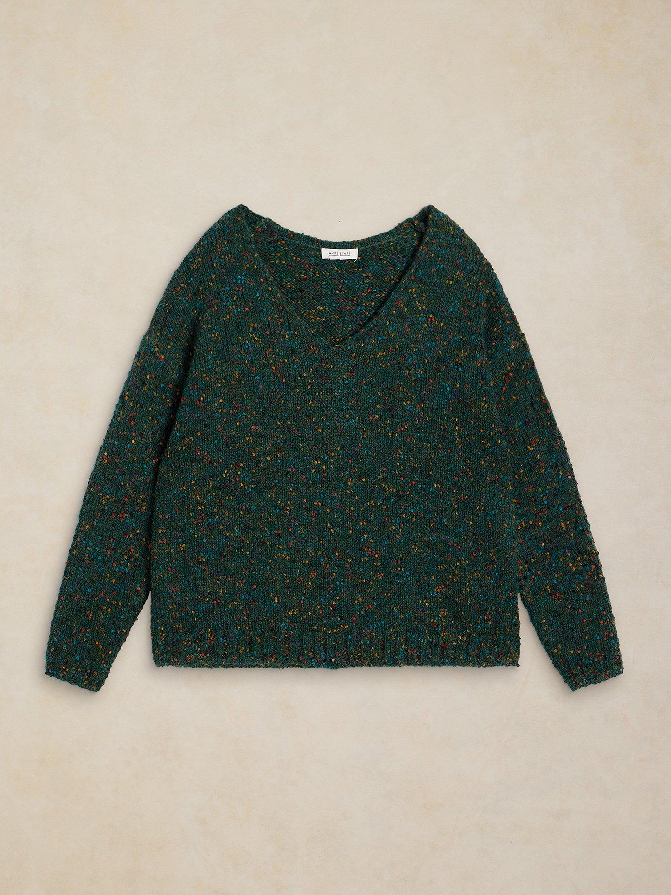 Image 5 of 5 of White Stuff Womens Textured V-Neck Long Sleeve Jumper - Green