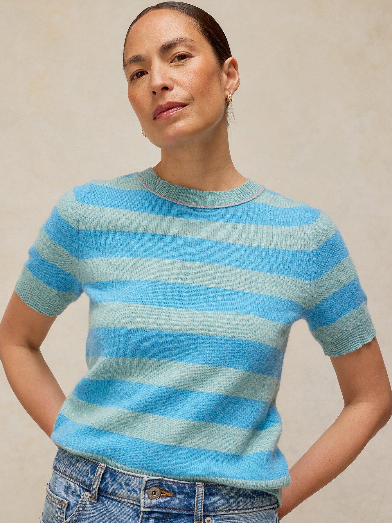 Image 1 of 6 of White Stuff Sansa Stripe Knitted Tee - Blue