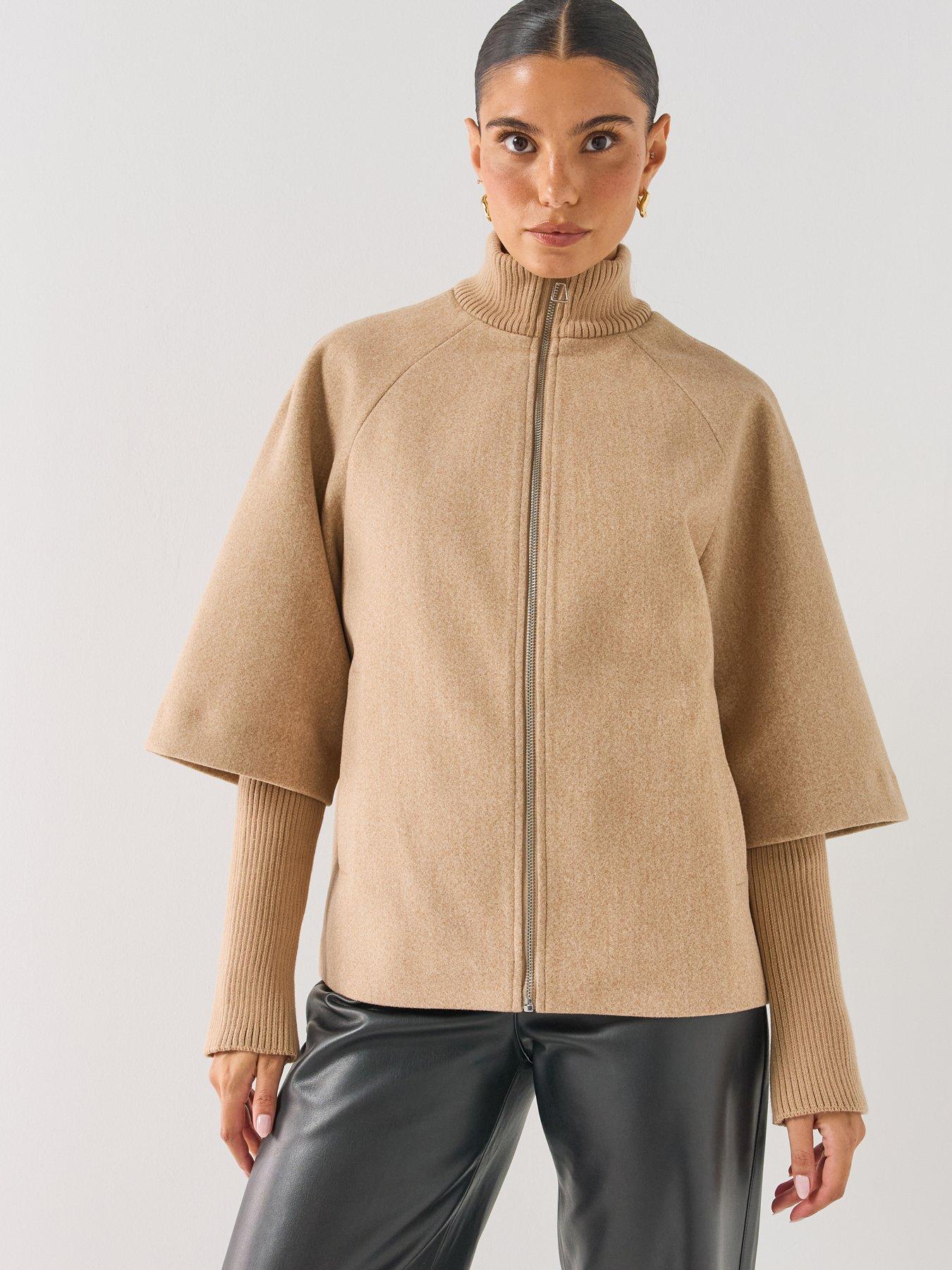 Image 1 of 6 of JDY Womens Rib Funnel Neck Zip-through Short Jacket - Beige