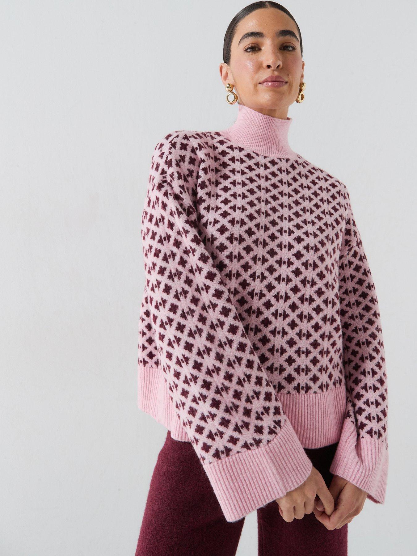 Image 1 of 6 of Vero Moda Womens Vmbirch High Neck Jacquard Knit Jumper - Pink