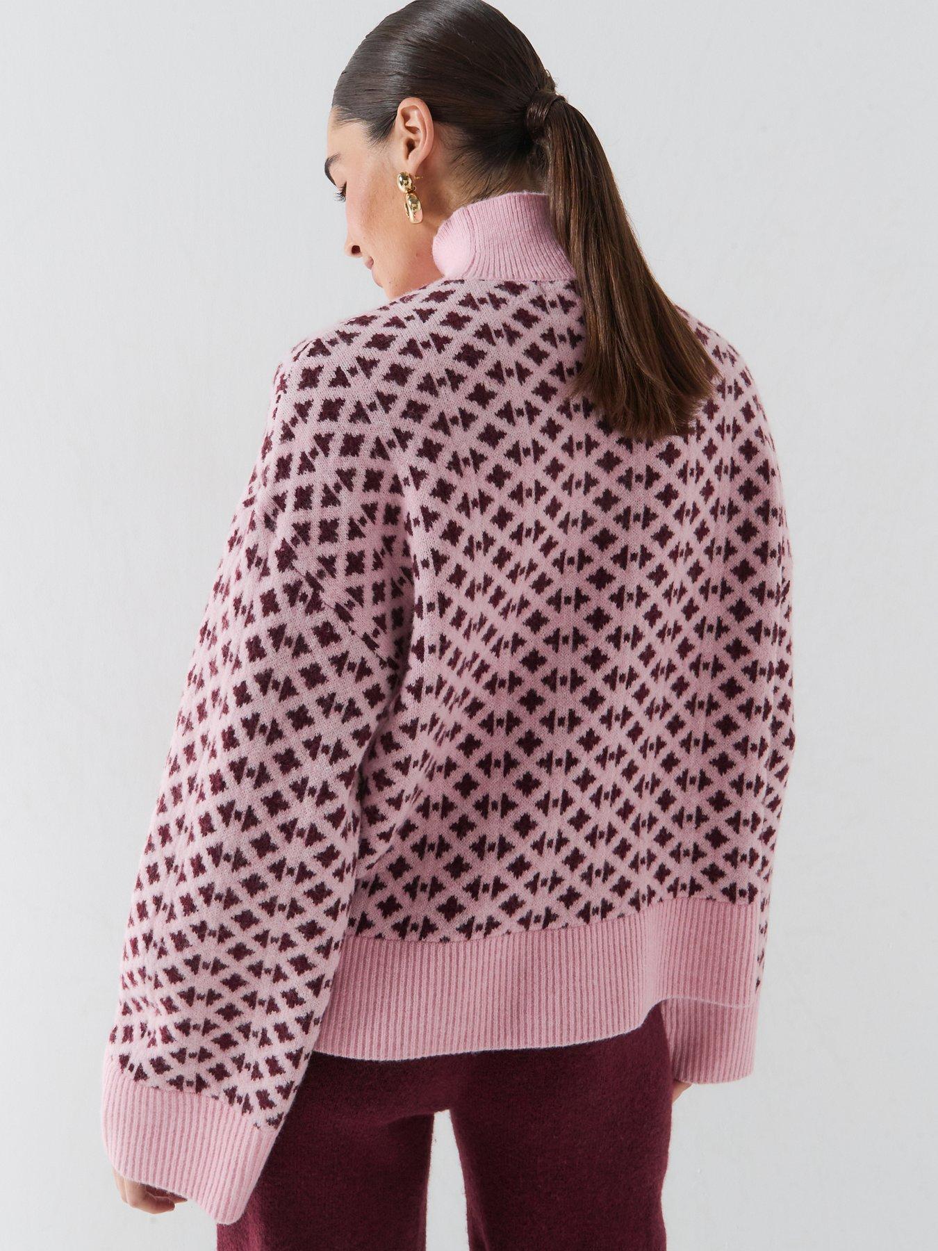 Image 2 of 6 of Vero Moda Womens Vmbirch High Neck Jacquard Knit Jumper - Pink