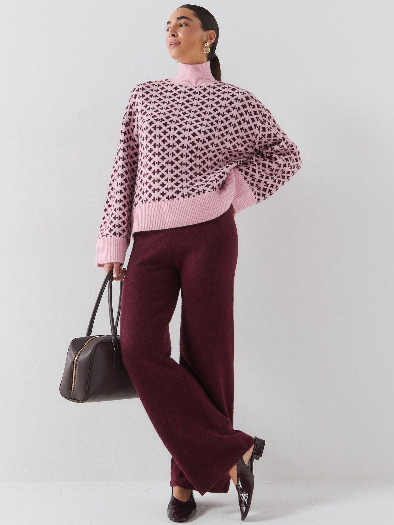 Image 3 of 6 of Vero Moda Womens Vmbirch High Neck Jacquard Knit Jumper - Pink