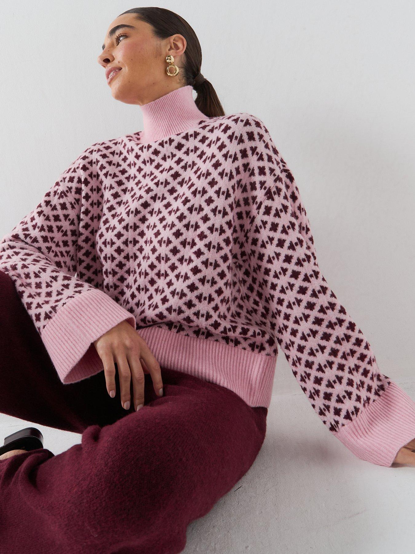 Image 4 of 6 of Vero Moda Womens Vmbirch High Neck Jacquard Knit Jumper - Pink