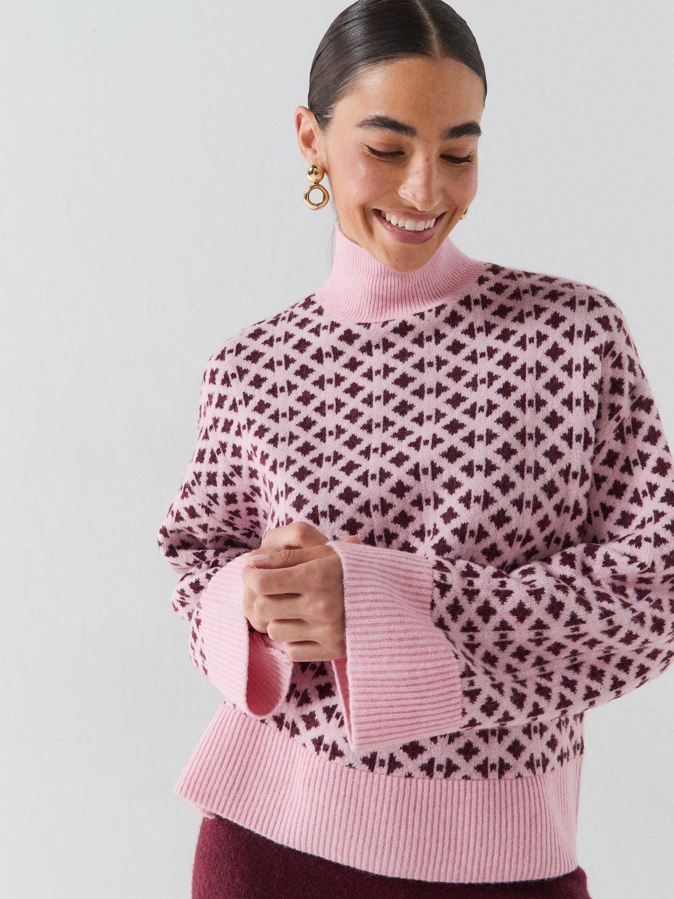 Image 5 of 6 of Vero Moda Womens Vmbirch High Neck Jacquard Knit Jumper - Pink