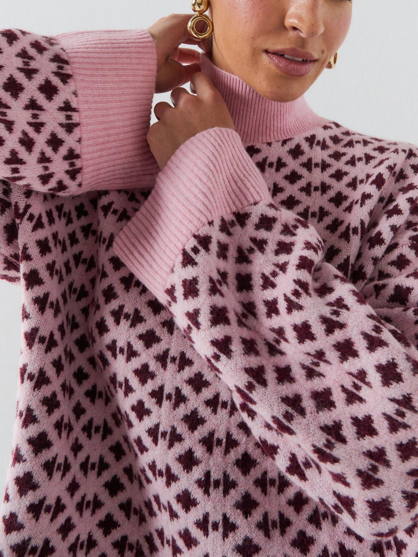 Image 6 of 6 of Vero Moda Womens Vmbirch High Neck Jacquard Knit Jumper - Pink