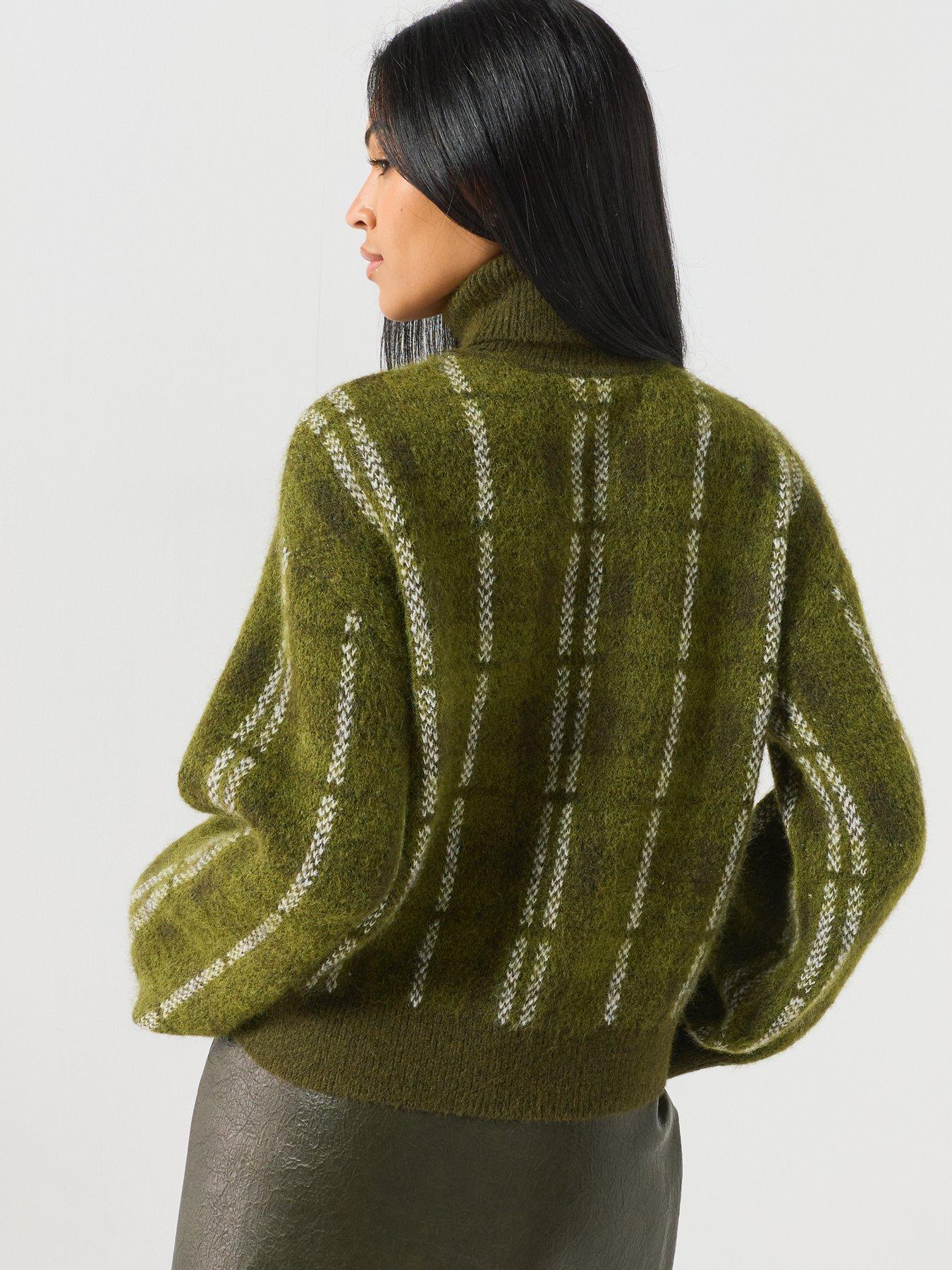 Image 2 of 5 of Vero Moda Womens High Neck Check Knit Jumper - Green