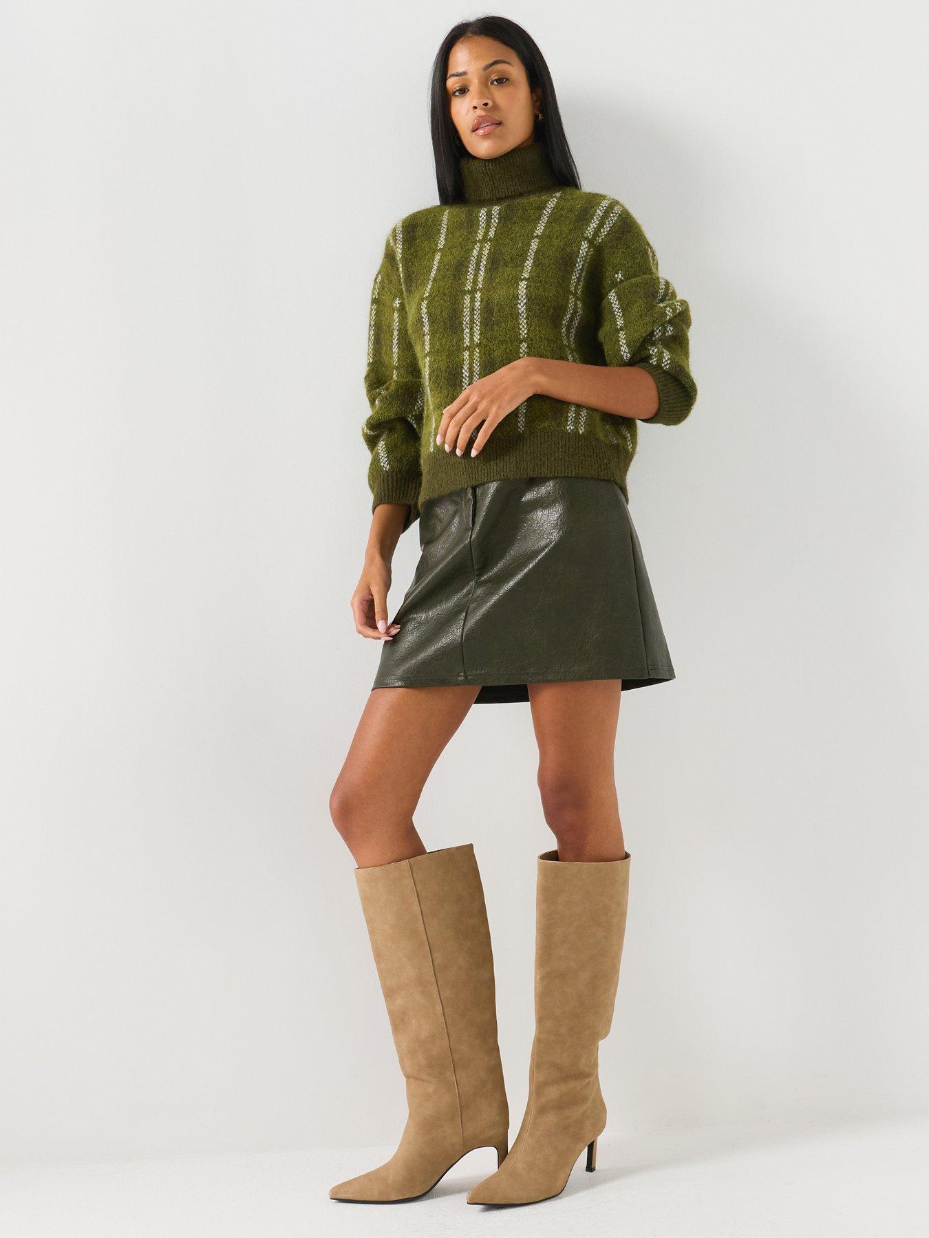 Image 3 of 5 of Vero Moda Womens High Neck Check Knit Jumper - Green